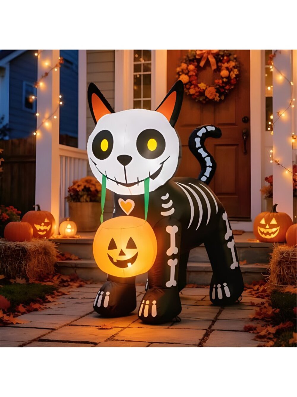 5FT Halloween Inflatables Cute Skeleton Cat Outdoor Decorations
